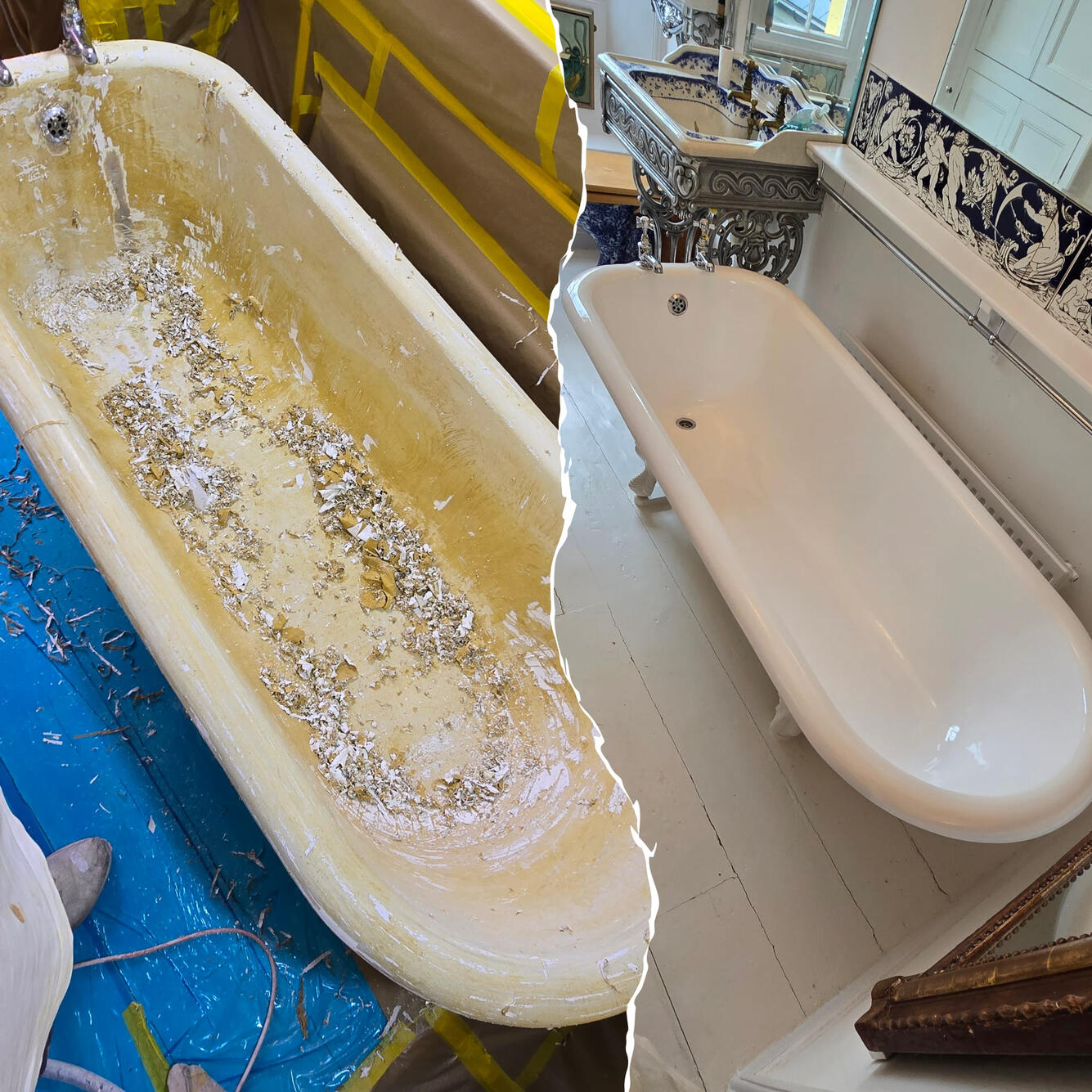 n Roll top bath re-enamelled in Bath Before and after Victorian cast iron roll top bath re-enamelling in Combe dowm