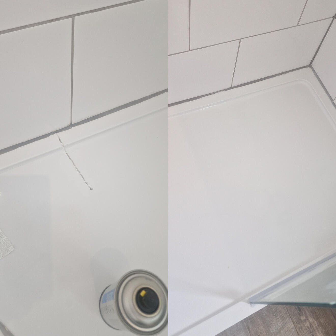 Shower tray crack repair Before and after stone resin shower tray crack repair in Bath