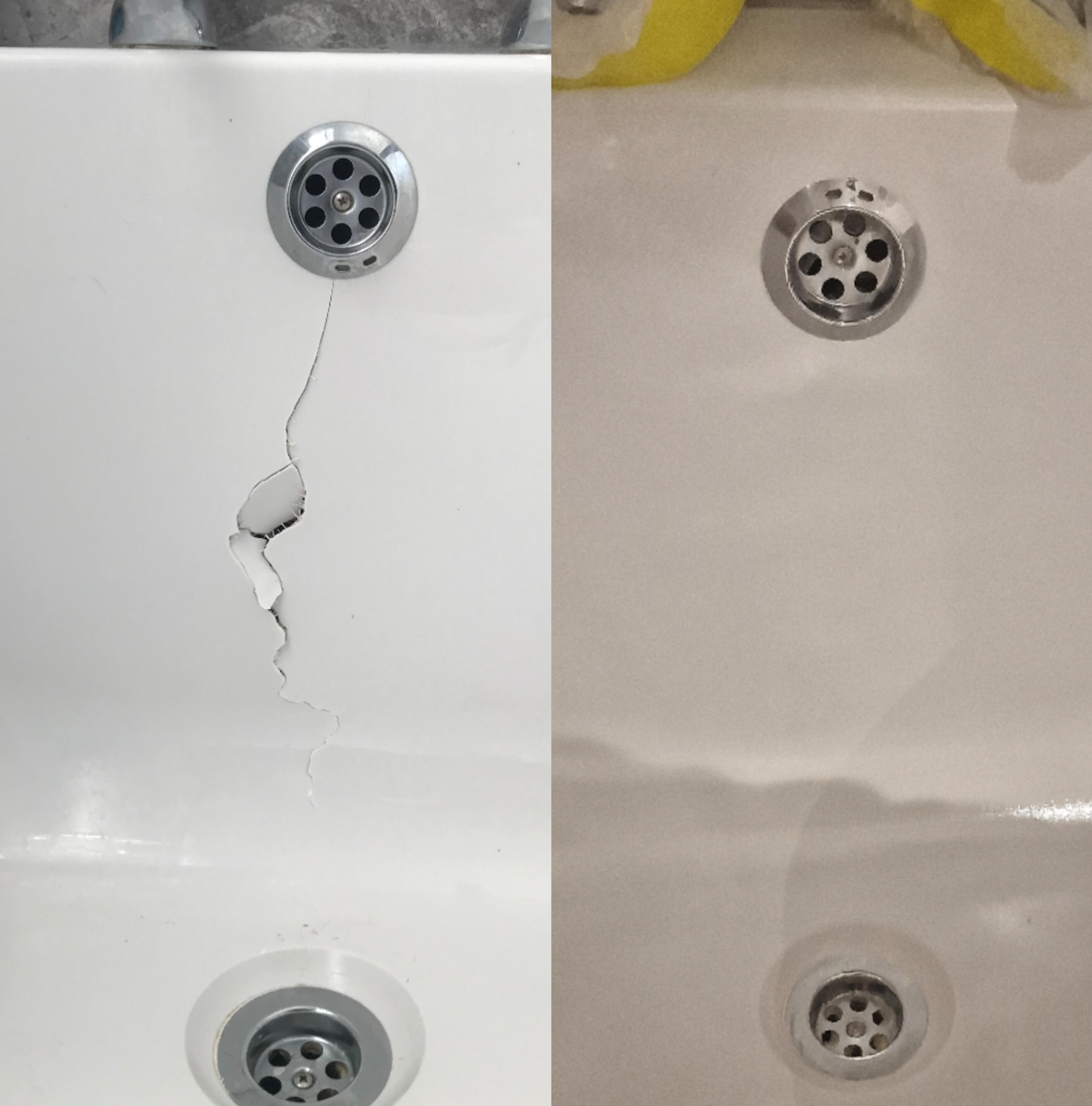 Acrylic Bath Crack Repair Before & After photos of an Acrylic Bath Crack Repair in lansdown, Bath